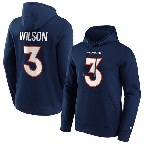 Men's Denver Broncos #3 Russell Wilson Navy Hoodie